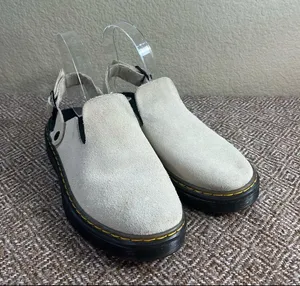 DR MARTENS Carlson Mules Shoes CREAM WARM SAND SUEDE LEATHER SZ 7L Boho Preppy thumbnail 2