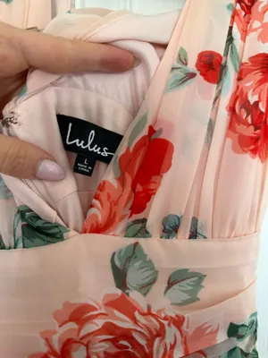 Lulus Blush Pink Floral Maxi Dress High Slit Wedding Guest Formal Size L thumbnail 3