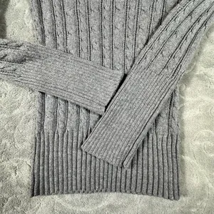 Y2K American Eagle V Neck Fitted Cable Knit Sweater Women Medium Gray Preppy thumbnail 6