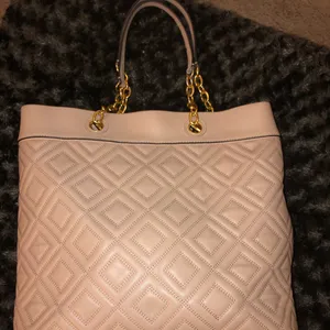 Tory Burch Pink Quilted Leather Tote with Gold Hardware thumbnail 1