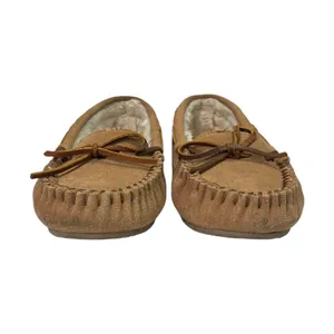 Minnetonka Cally Moccasin Slippers Womens 7M Brown Leather Faux Fur Cozy Cabin thumbnail 4