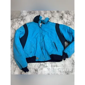 Woolrich vintage woman’s size large Blue Puffer Jacket Navy coat zip up 90s thumbnail 4