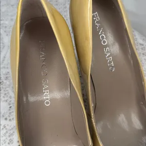 Franco Sarto patent leather cream tan slip on heels thumbnail 3
