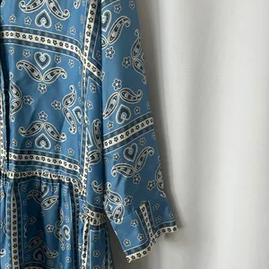 Sandro Blue Paisley Long Sleeve Collared Chloe Silk Mini Dress **Size 40/US 8** thumbnail 7
