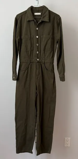 Mango MNG sz S Olive Green‎ Denim Utility Jumpsuit Long Sleeve Boilersuit Boho thumbnail 1