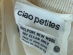 Vintage 80s Ciao Petites 100% Wool Knit Ivory Blouson Dress M thumbnail 11