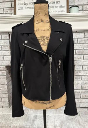 BLANKNYC Moto Jacket Women Medium Black Asymmetrical Zip Stretch Edgy‎ Biker thumbnail 1