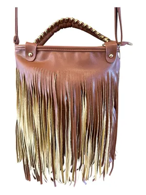 Brown and Gold Fringe Crossbody Bag - Stylish Women’s Shoulder Bag thumbnail 1