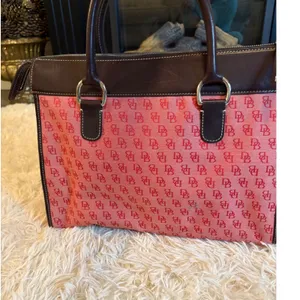 Vintage Dooney & Bourke DB Monogram Purse Bag Top Handle Pink Red Leather‎ Trim thumbnail 4