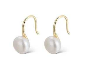 Elegant white pearl dangle drop earrings for women thumbnail 1