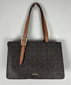 Calvin‎ Klein Signature Tote Shoulder Bag Brown CK Monogram Print Brown Leather thumbnail 1