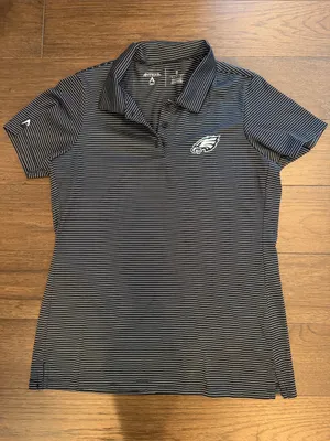 Antigua Philadelphia Eagles Striped Polo - Black & White - Small - C54-042 thumbnail 1