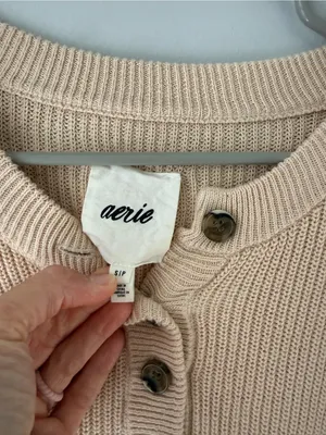 Aerie Knit Cotton Henley Sweater Button Up Hippie Boho Brown Tan Size S thumbnail 4