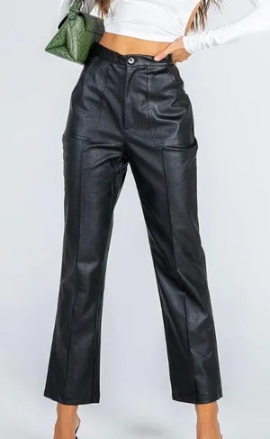 Princess Polly Black Faux Leather Pants thumbnail 1