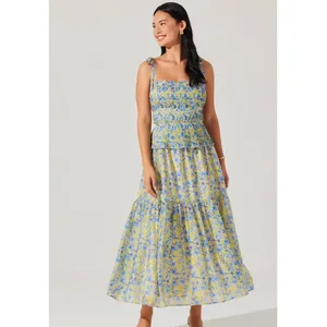 ASTR The Lind Floral Pleated Maxi Dress in Blue Yellow Floral Size Small NEW thumbnail 2