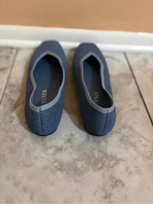 Vivaia Margot Square-Toe Flats in Denim Blue thumbnail 3
