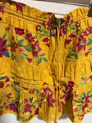 FARM Rio Yellow Floral Tiered Mini Dream‎ Skirt Small Boho Ruffle Eyelet Small thumbnail 7