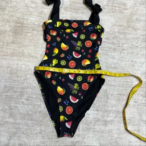 Wild Fable Womens Small Black Fruit Swimsuit Backless Chiquita Tropical Resort thumbnail 2