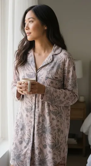 Tahari Womens Pink Floral Long‎ Sleeve Button Down Nightshirt Sleepwear Size M thumbnail 1