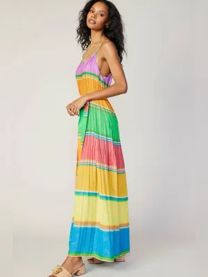NWT Current Air Pleated Colorblock Maxi Dress L thumbnail 4