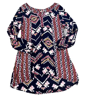 Roxy High Low Tunic Blouse Size Small 3/4 Sleeve Blue/Orange Southwestern thumbnail 1