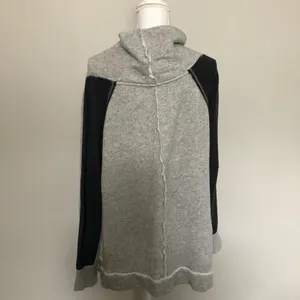Free People Sweater Cowl Turtleneck Pullover Oversized Mixed Media Raw Grey thumbnail 6