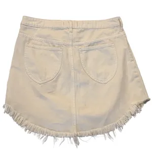We The Free Sz 31 Free People Bailey Denim Mini Skirt Off-White Frayed Fringe thumbnail 2