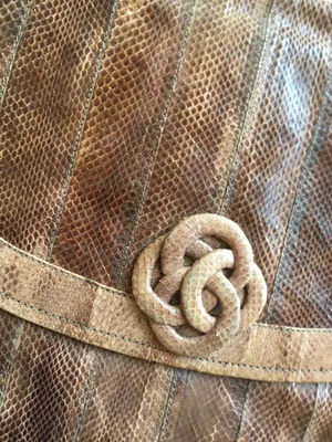 Vintage 80s 90s Shoesstrings Snakeskin Clutch Purse Bag Brown 11.5” x 7.5” thumbnail 7