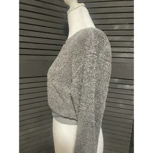 gray fuzzy cropped crewneck sweatshirt‎ Size M thumbnail 2