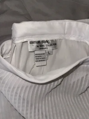 ✨ Samuel Dong White Pleated Pants – Textured Sculptural Evening Wear – Size L thumbnail 2