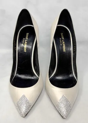 Saint Laurent Tower 110 Strass Embellished Silk Satin Pointed Toe Pump Heel 36.5 thumbnail 1