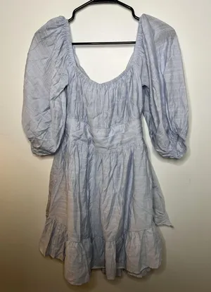 NWT! Selfie Leslie Mini Dress Wm M Blue Puff Sleeve Cottagecore Feminine Summer thumbnail 1