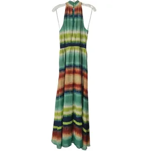 Taylor NWT Printed Chiffon Mock Neck Sleeveless Gathered Maxi Dress Rust Teal 6‎ thumbnail 5