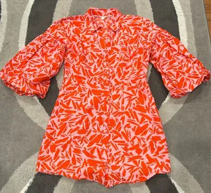 Veronica Beard dress Womens size 8 Samy pink puff sleeves button front **Flawed* thumbnail 1