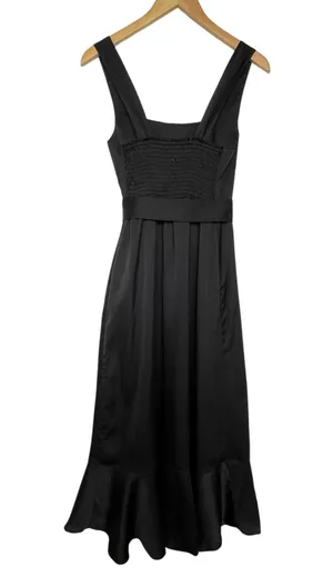 SHOW ME YOUR MUMU Women’s Black Satin Midi Slit Dress Small thumbnail 5