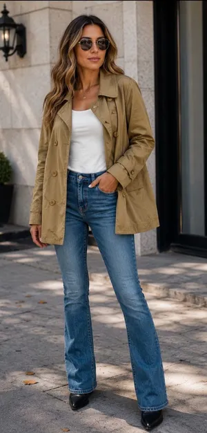 Talbots Cotton Silk Blend Khaki Double-Breasted Trench Coat thumbnail 1