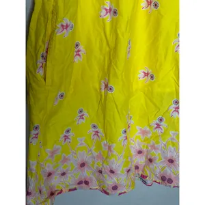FLOE Yellow Embroidered Boho Dress Medium Festival Sundress Cotton Floral thumbnail 3