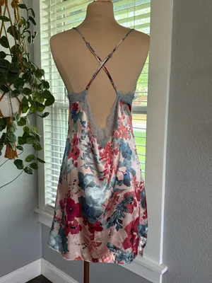 Soft Girl Pastel Pink Floral Chemise Slip Dress Size Small thumbnail 3