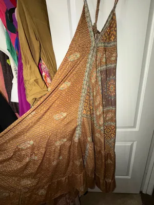 Indian Silk Halter Maxi Dress Brown thumbnail 5