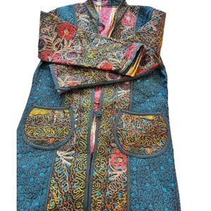 Quilted Embroidered Jacket Boho Artisan Coat Multicolor Statement Piece Multiple Size M thumbnail 4