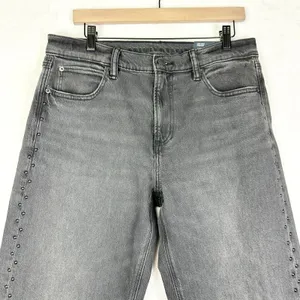 American Eagle Ex Boyfriend Jean Low Rise Stretch Size 8 Long NWT Studded Black thumbnail 3