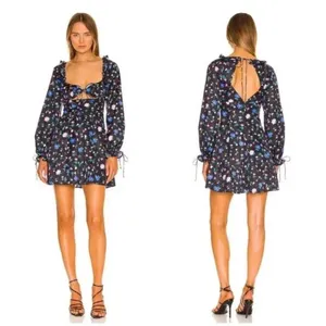 New For Love and Lemons Lexy Black Floral Long Sleeve Dress Size XS thumbnail 2