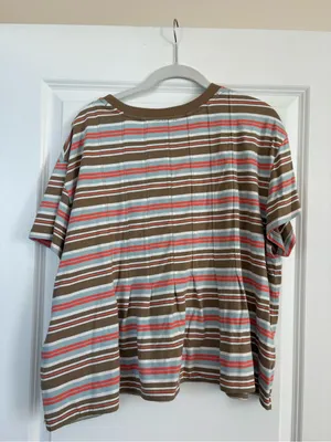 NWT Anthropologie Pilcro Pleated Swing Tee Pink Sporty Stripe Size XL thumbnail 6