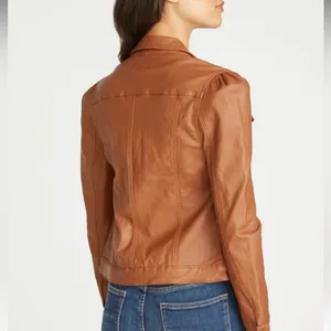 NWT Driftwood Gigi Puff Sleeve Faux Leather Jacket Small Brown Moto Fall Chic thumbnail 2