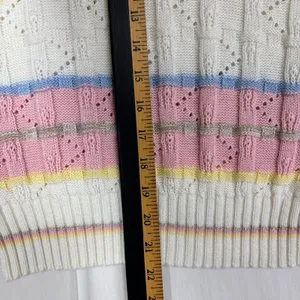 Keneth too! Vtg 80s‎ Knit Top Pastel Striped Pointelle Retro Grandma Cottage S thumbnail 7