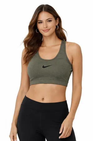 Nike Dri Fit Racerback Swoosh Sports Bra Women's Size M Gray Athleisure thumbnail 1