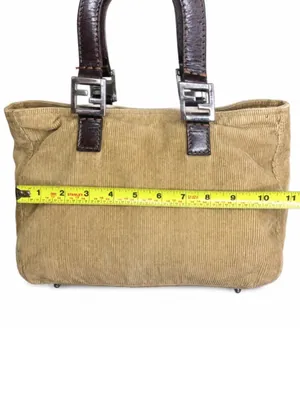 FENDI Corduroy Tote Bag with Dark Brown Leather Handles Vintage thumbnail 5