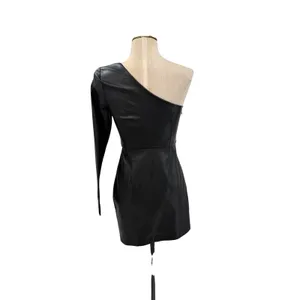 NBD Senia‎ One Shoulder Faux Leather Mini Dress Black Long Sleeve XXS NWT thumbnail 9