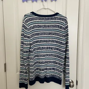 NWOT Croft & Barrow women’s blue teal striped‎ v-neck soft knit sweater large thumbnail 6
