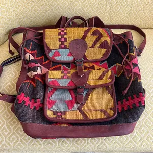EM May Kilim Wool and leather backpack bag Red thumbnail 1